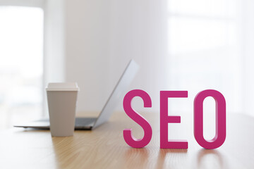 検索エンジン最適化「SEO」のイメージの3Dイラスト