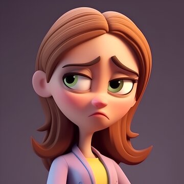 Sad woman with a sad expression on her face, 3d render