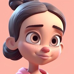 Cute cartoon girl with facial expression. 3d render illustration.