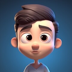 Surprised boy with brown hair and blue eyes, 3d render