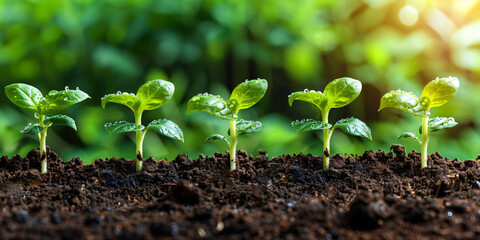 earth day concept - young plants germinates in fresh soil