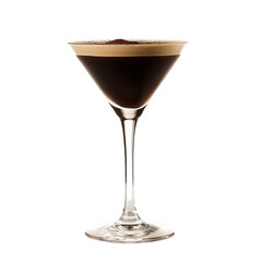 Extreme front view of a Espresso Martini in a martini glass isolated on a white transparent background