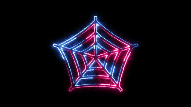 Spider web icon neon fire blue pink color animation black background