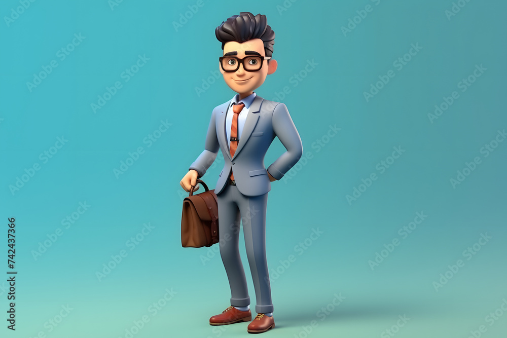 Poster 3d rendering Freelancer businessman  character