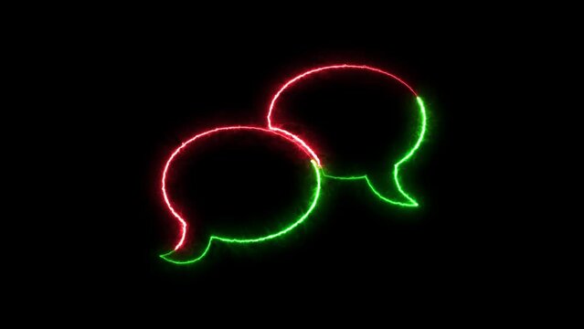 Text message icon neon fire green red color animation black background