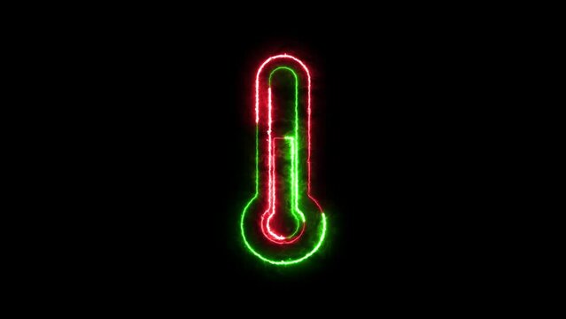 Thermometer icon neon fire green red color animation in black background