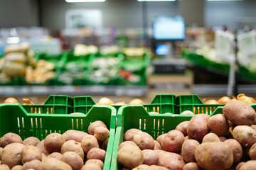 Potatoes For Sale in the boxes at grocery store