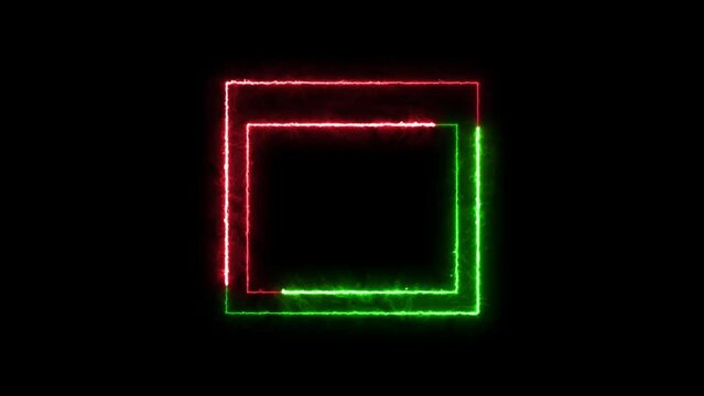 Window decoration square icon neon fire green red color animation black background