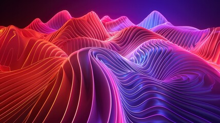 Neon glowing lines, waves, circles. Bright, purple, abstract background for advertising music, radio, speed, technology.