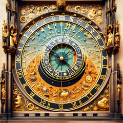 astronomical clock city.  architecture, london, czech, big ben, old, tower, europe, astronomy, landmark, zodiac, Aancient,Ai generated 