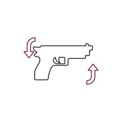 Gun function arrow icon design vector graphic of template, sign and symbol, line style 