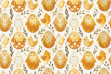 water color easter chicks on light cream background seamless repeating pattern tile - obrazy, fototapety, plakaty