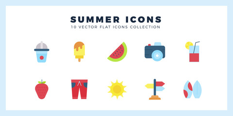 10 Summer Flat icon pack. vector illustration.