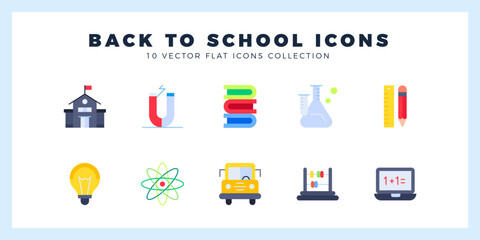 10 Back to school Flat icon pack. vector illustration.