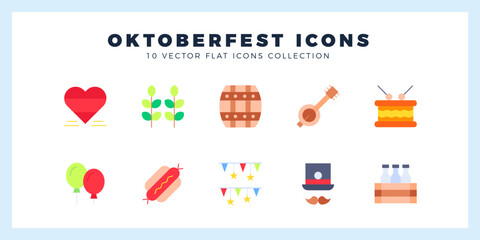 10 Oktoberfest Flat icon pack. vector illustration.