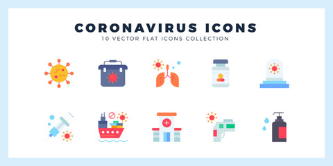 10 Coronavirus Flat icon pack. vector illustration.