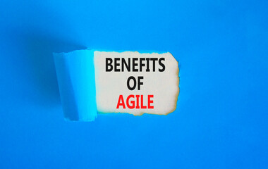 Benefits of agile symbol. Concept words Benefits of agile on beautiful white paper. Beautiful blue...