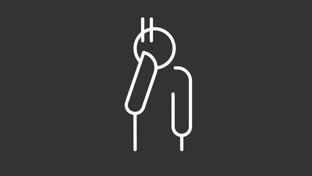 Ashamed person white line animation. Embarrassment animated icon. Guilted expression hiding. Face palm. Isolated illustration on dark background. Transition alpha video. Motion graphic