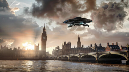 London sunset with ufo