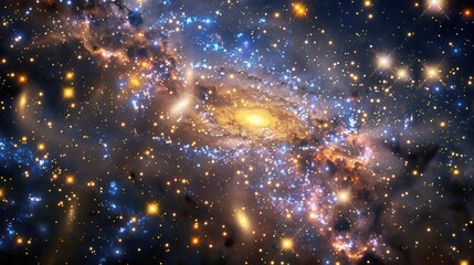 Fototapeta premium Stunning outer space scenery with nebulae, stars emitting light from a radiant galaxy, illuminating in a magical cosmic shimmer of vibrant colors