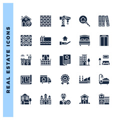 25 Real Estate Glyph icons pack. vector illustration.