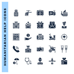 25 Humanitarian Help Glyph icons pack. vector illustration.