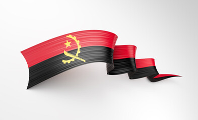 3d Flag Of Angola 3d Shiny Waving Flag Ribbon Isolated On White Background 3d Illustration