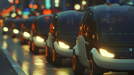 Self-Driving Electric Fleets: Fleet of autonomous electric vehicles for public transportation and goods delivery, reducing traffic congestion and emissions in cities - obrazy, fototapety, plakaty
