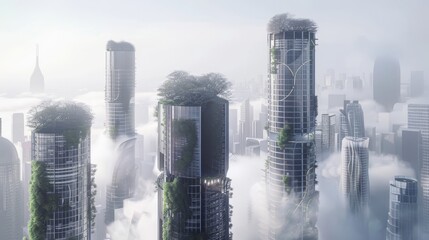 Fototapeta na wymiar Urban Air Purification Towers: Vertical towers fitted with air purification systems to combat urban air pollution and improve public health in densely populated areas