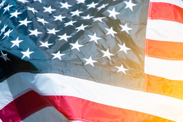 American flag with sunlight effect. Background. Independence Day concept.