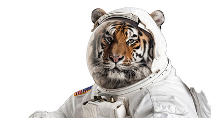 A Tiger in astronaut costume isolated on transparent background