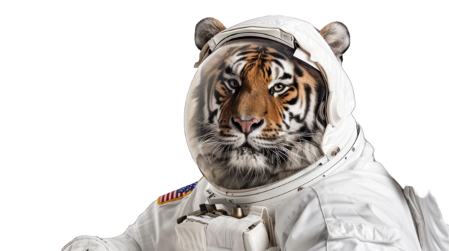 A Tiger in astronaut costume isolated on transparent background