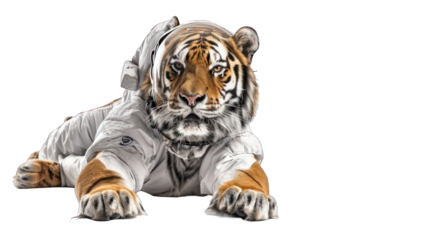 A Tiger in astronaut costume isolated on transparent background