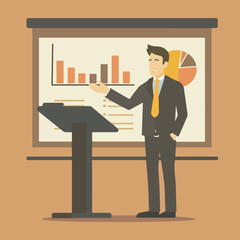 Business man during presantation, simple and flat design