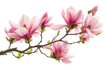 Pink Flowering Branch. A branch adorned with pink flowers stands out against a plain Transparent background, adding a pop of color to the scene.