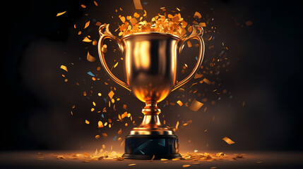 Golden trophy winner cup with blurred background and copy space