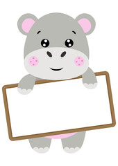 Cute hippo with a blank signboard