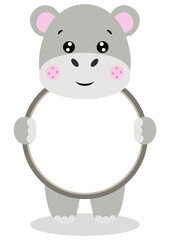 Funny cute hippo round frame