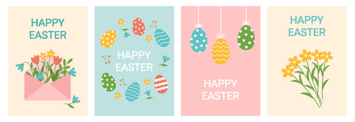 Set of backgrounds of Easter greeting cards. Spring concept. Easter concept.