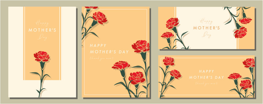 母の日　mother's day　カーネーション　素材セット　フレーム　背景　ベクターイラスト　シンプル　おしゃれ