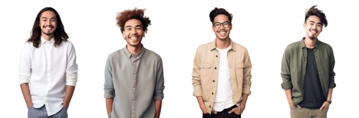 Set of Portrait of young business man happy smiling and standing posing, isolated on white background, png	