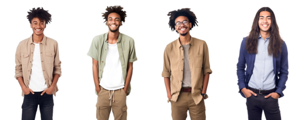 Set of Portrait of young business man happy smiling and standing posing, isolated on white background, png	