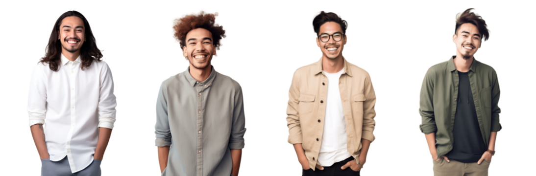 Set of Portrait of young business man happy smiling and standing posing, isolated on white background, png	 - Powered by Adobe