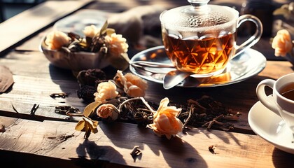 hot tea on wood table