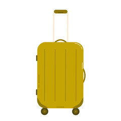 Travel plastic suitcase with wheels on white background flat vector illustration