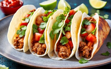 Meaty Mexican tacos. Mexican food - delicious homemade tacos. Delicious Authentic Tacos