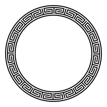 Chinese meander pattern, circle frame. Decorative round border with disconnected and direction changing meanderings, a repeated motif, similar to a Greek key pattern. Isolated illustration. Vector.