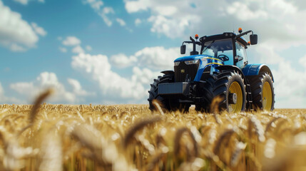 Fototapeta premium tractor in wheat field ,Harvesting the wheat