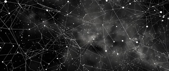 The distribution of triangular shapes in space. Network connection structure. Big data digital background.The structure of the network connection of points and lines. Data technology. - obrazy, fototapety, plakaty