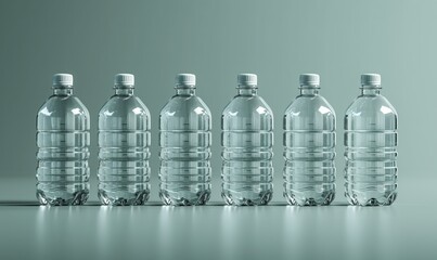 Empty transparent bottles with caps on a blue background.